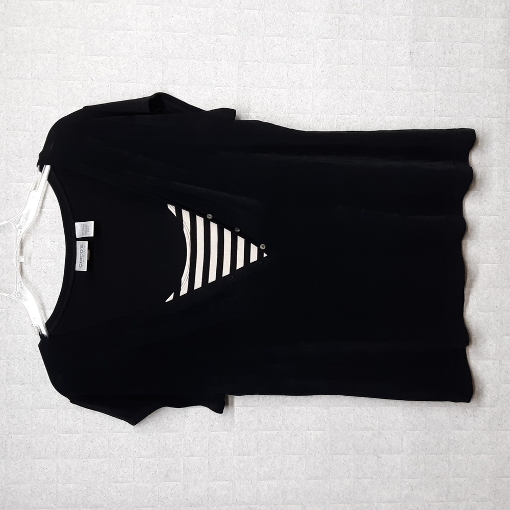 Chico's Traveller’s Black Top with White Stripes